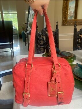 Prada Daino deerskin bright neon orange-coral shoulder bag